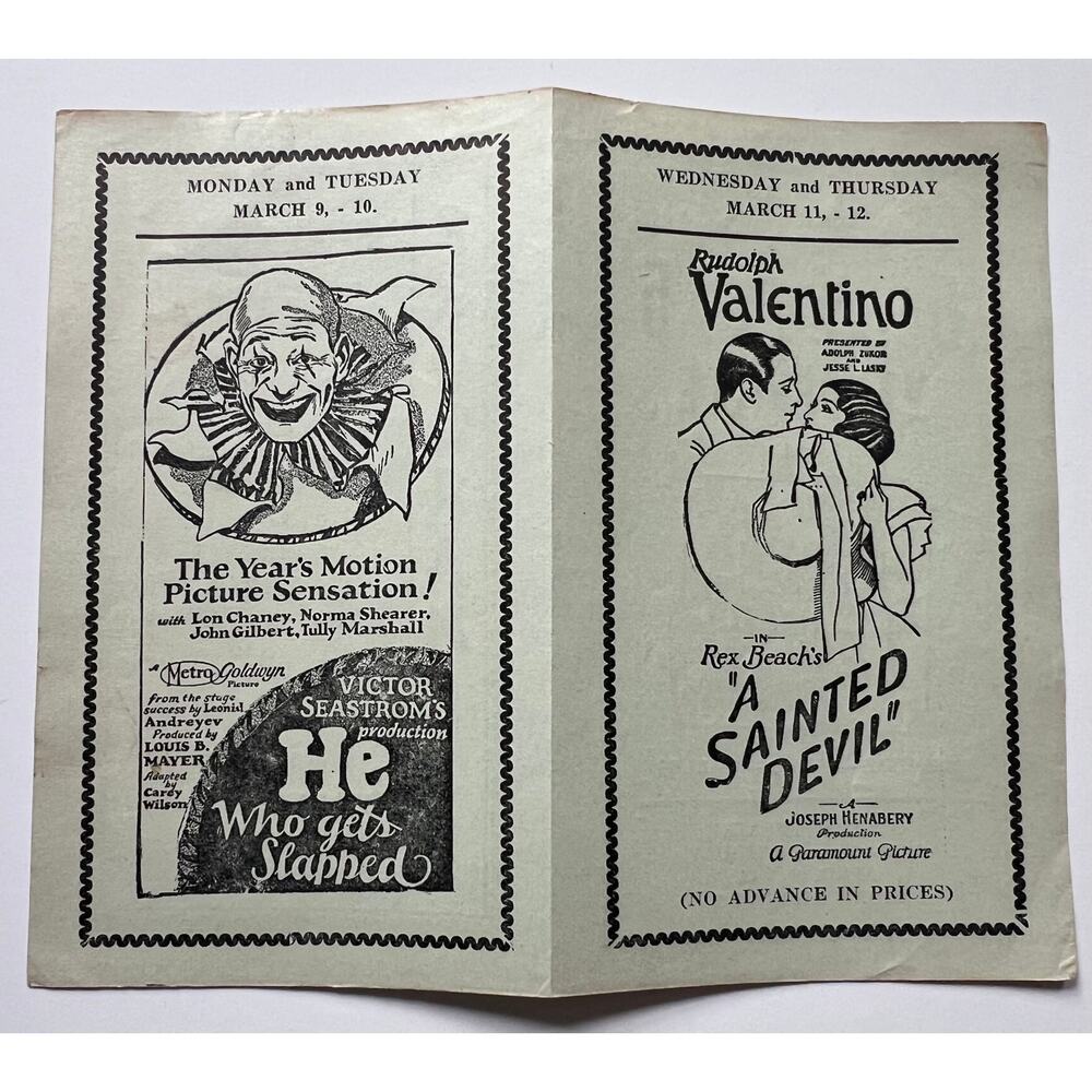 1925 Lon Chaney He Who Gets Slapped, Rudolph Valentino A Sainted Devil Program